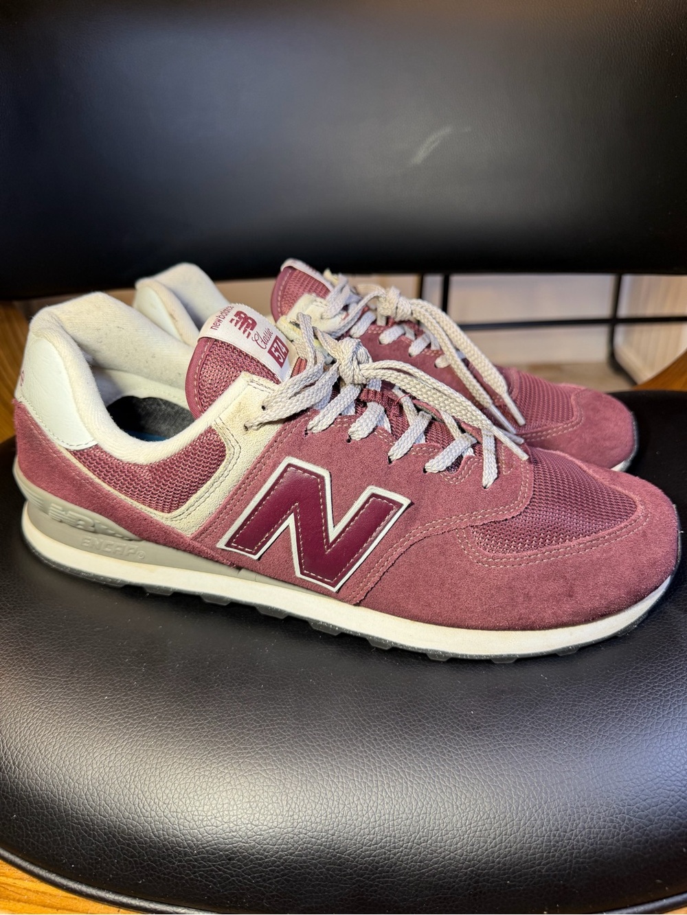 New Balance Women's Burgundy Suede & Mesh Sneakers with White Trim